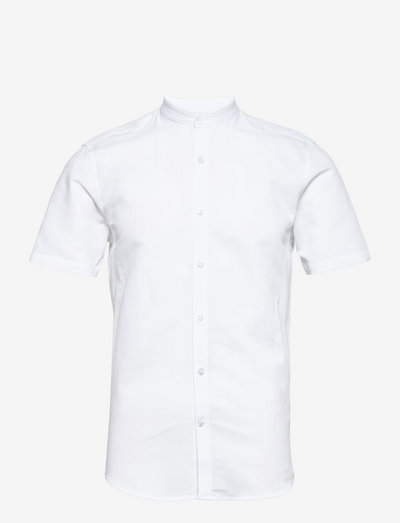 Mandarin linen blend shirt S/S - basic krekli - white