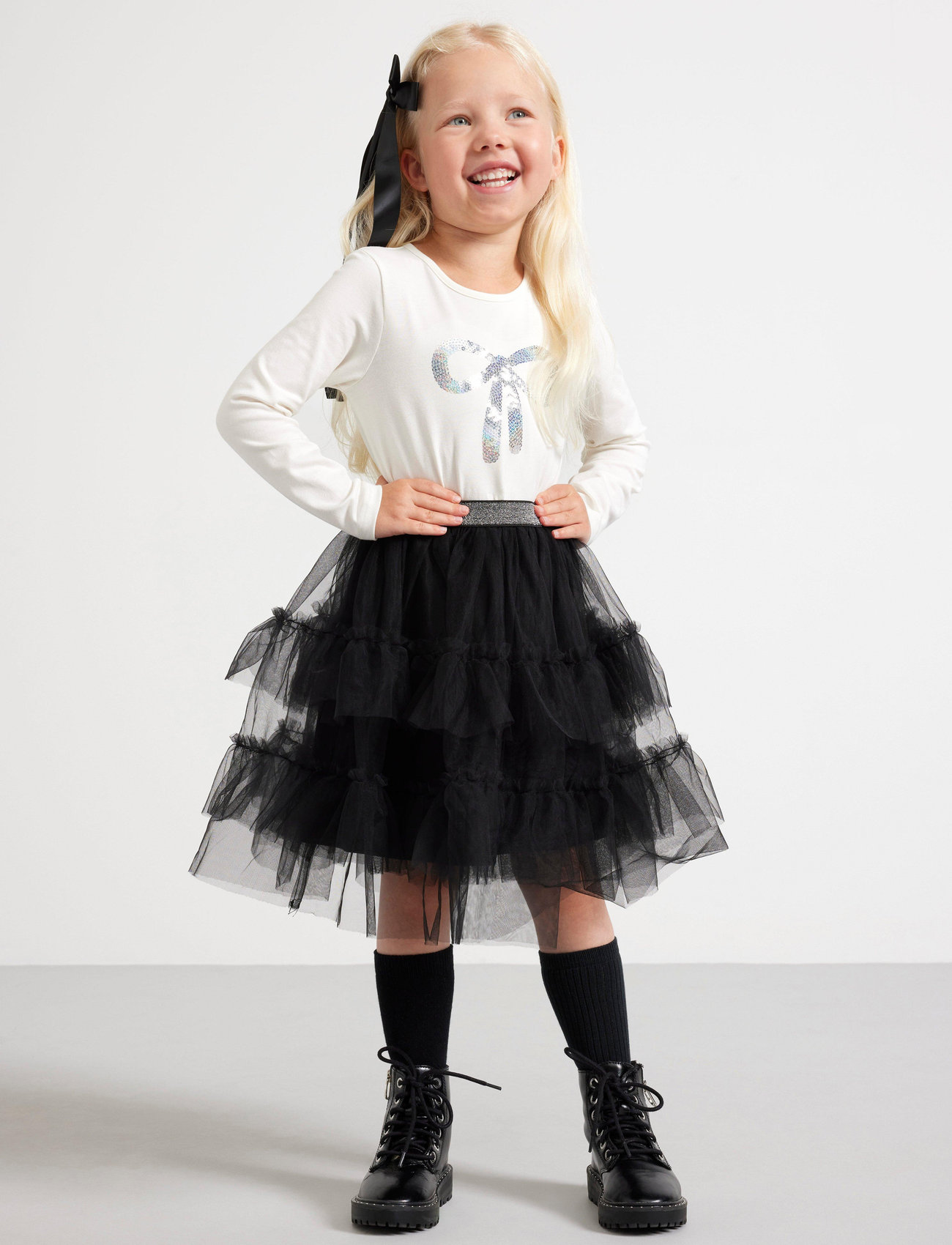 Lindex Skirt Long Mesh, 104, Black, Nederdele > Tylskørter, Børn