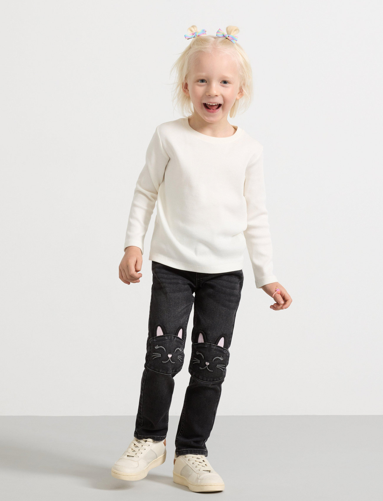 Lindex Trousers Denimjersey Sara Knee, 92, Black, Jeans > Almindelige Jeans, Børn