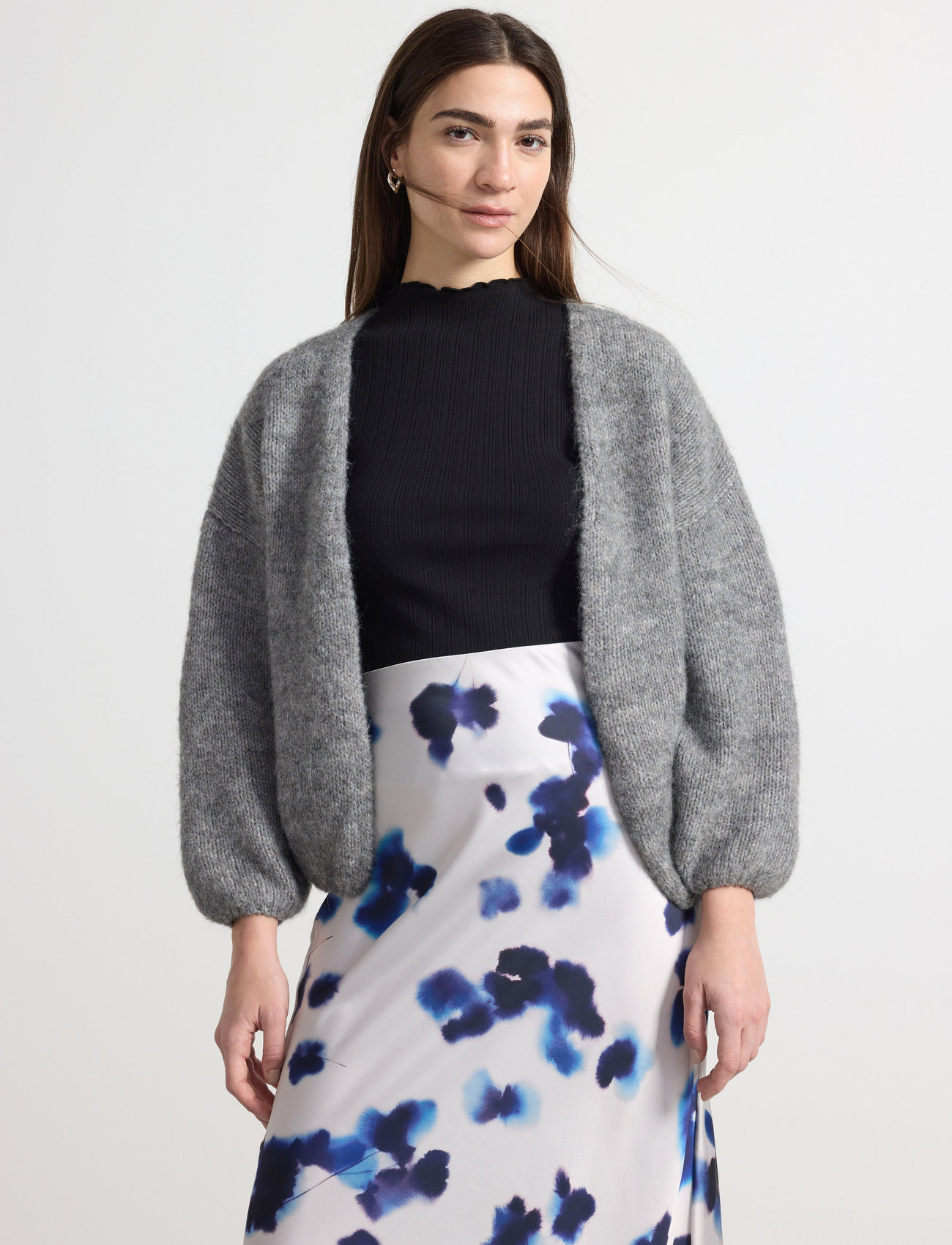 Lindex Stickad Cardigan, M/L, Grey, Strik > Cardigans, Dame