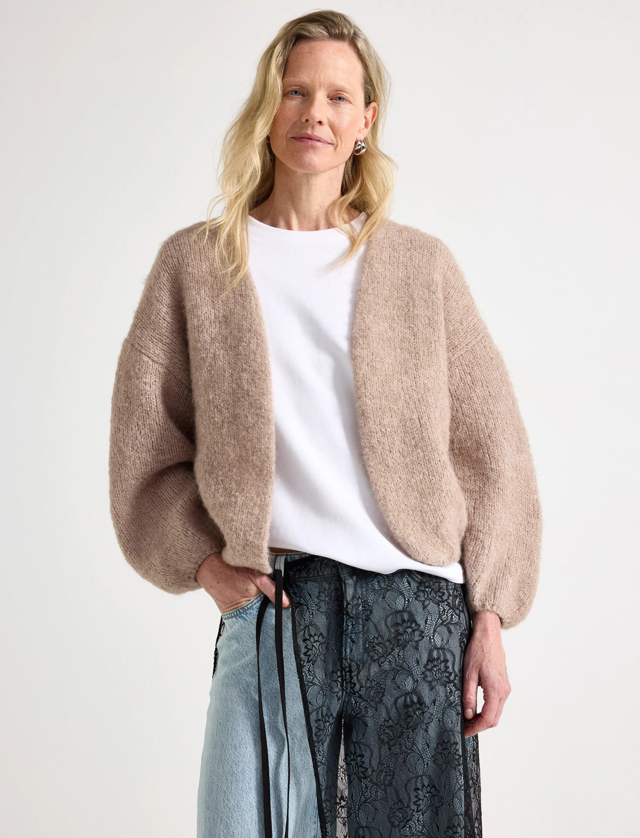 Lindex Stickad Cardigan, XL/XXL, Beige, Strik > Cardigans, Dame