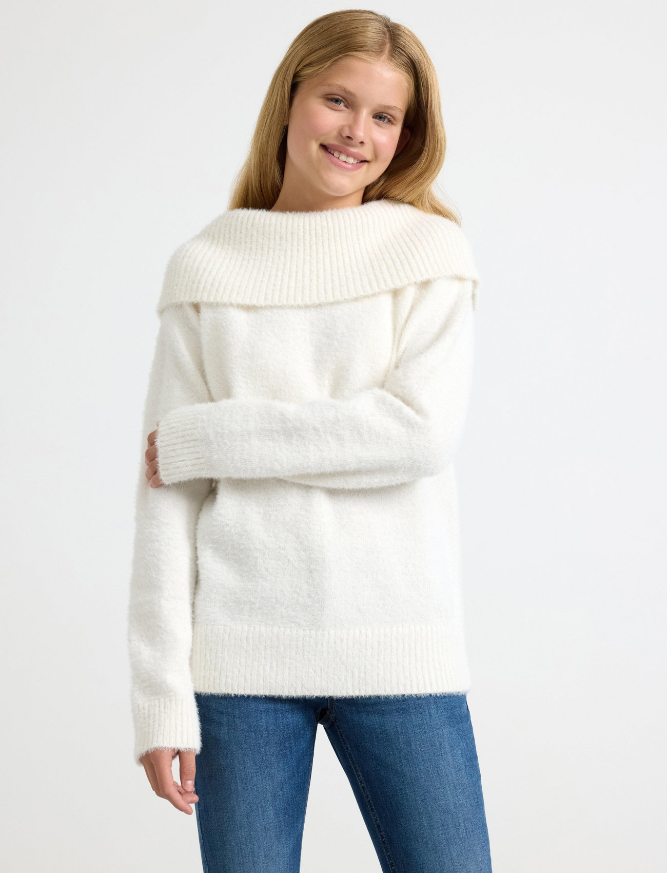 Lindex Sweater Knitted Featheryarn Wi, 128, Cream, Strik > Pullovere, Børn
