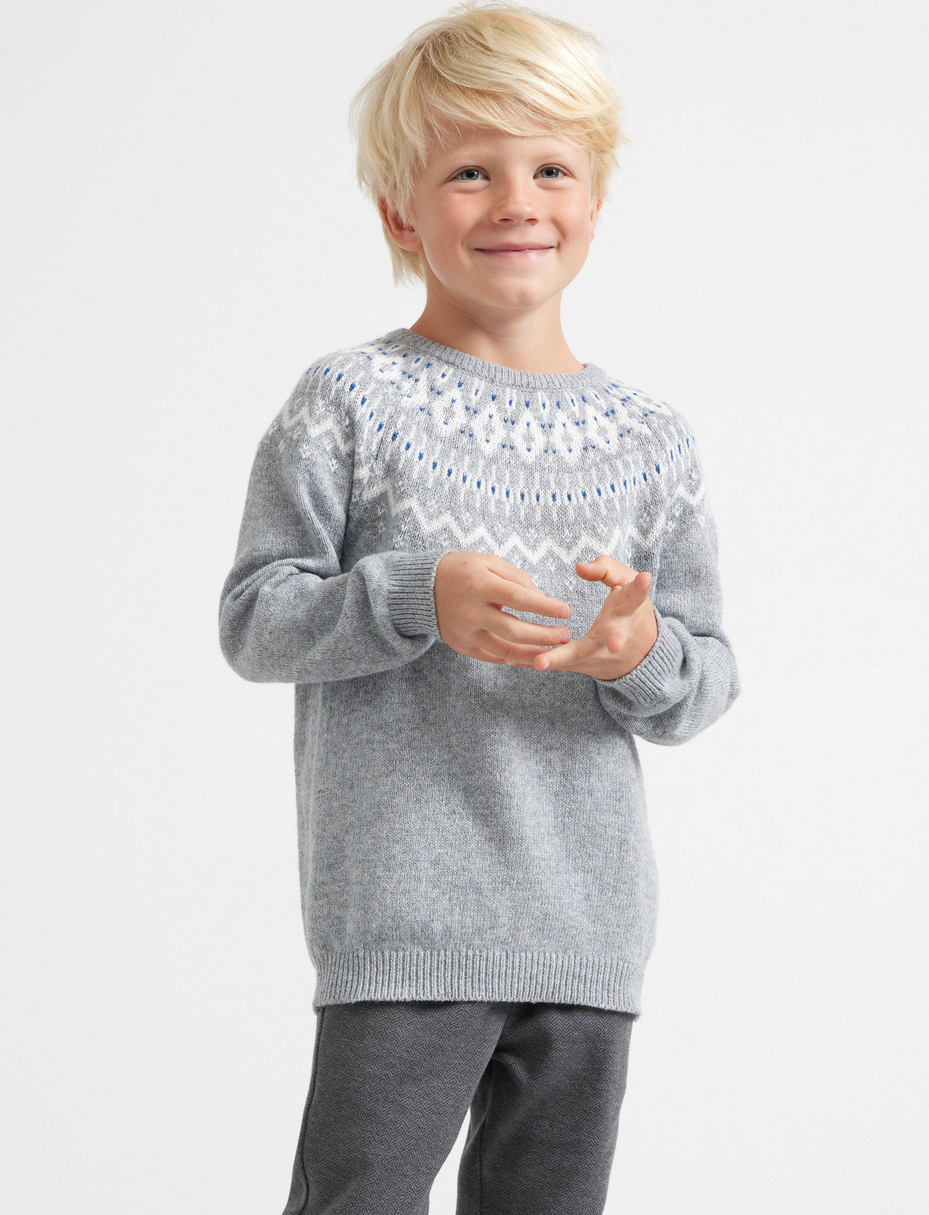 Lindex Sweater Fairisle, 92, Grey, Strik > Pullovere, Børn