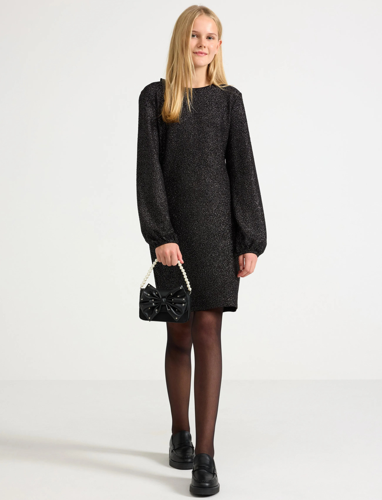 Lindex Dress With Puff Sleeves And Bo, 158/164, Black, Fritidskjoler > Fritidskjoler Med Lange Ærmer, Børn