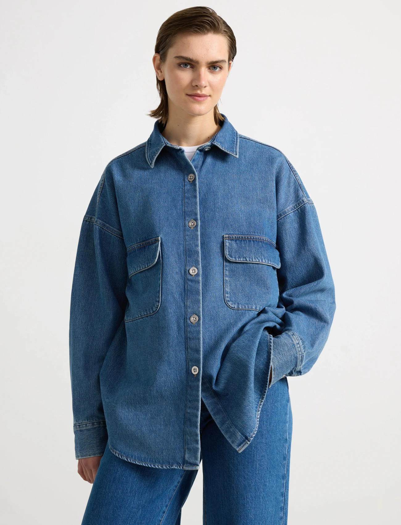 Lindex Shirt Gunhild Denim, XL, Blue, Skjorter > Denim-Skjorter, Dame
