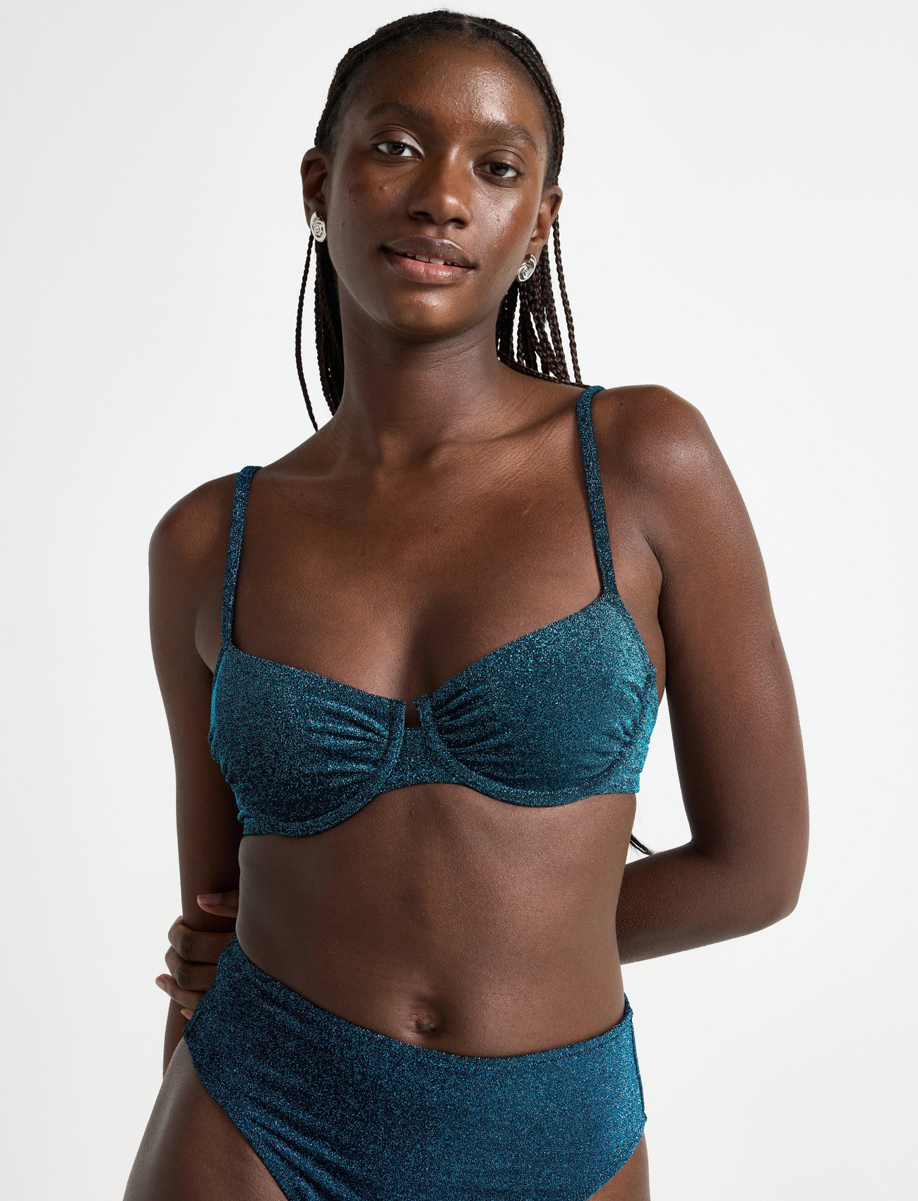 Lindex Bra Senna Lurex, M, Blue, Bikinitoppe > Bandeau-Bikinitoppe, Dame