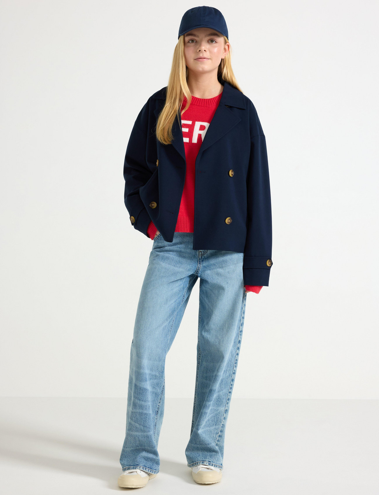 Lindex Jacket Trench Cropped, 128, Navy, Jakker & Frakker > Lette Jakker, Børn