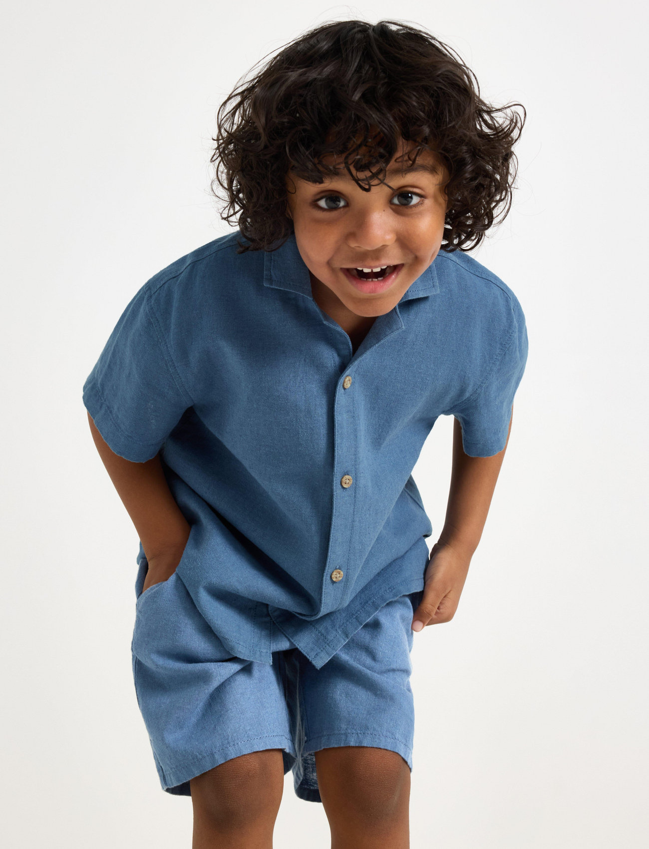 Lindex Shirt Ss Linen, 122/128, Navy, Skjorter > Kortærmede Shirts, Børn