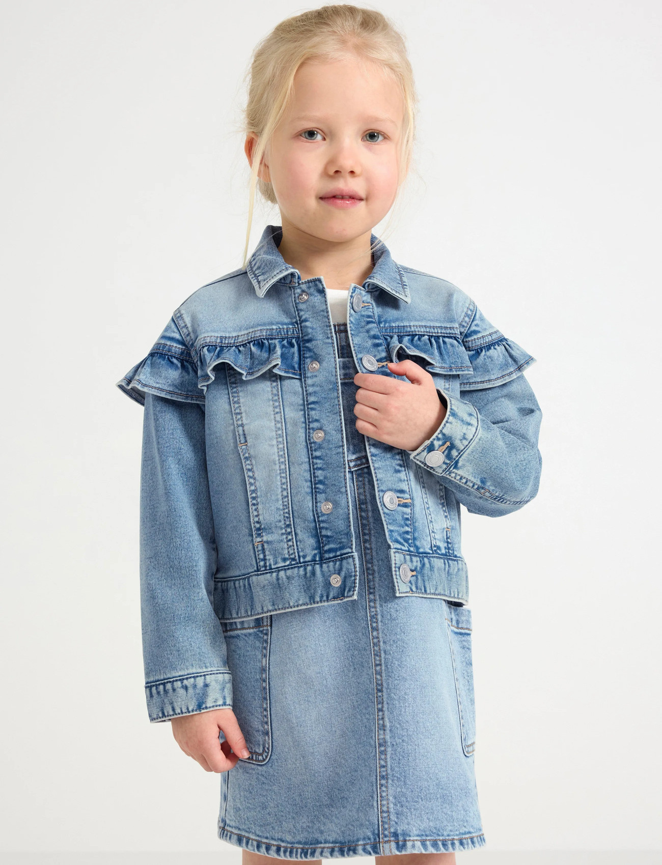 Lindex Jacket Denim Frill, 110, Blue, Jakker Og Frakker > Denim Og Fløjl, Børn