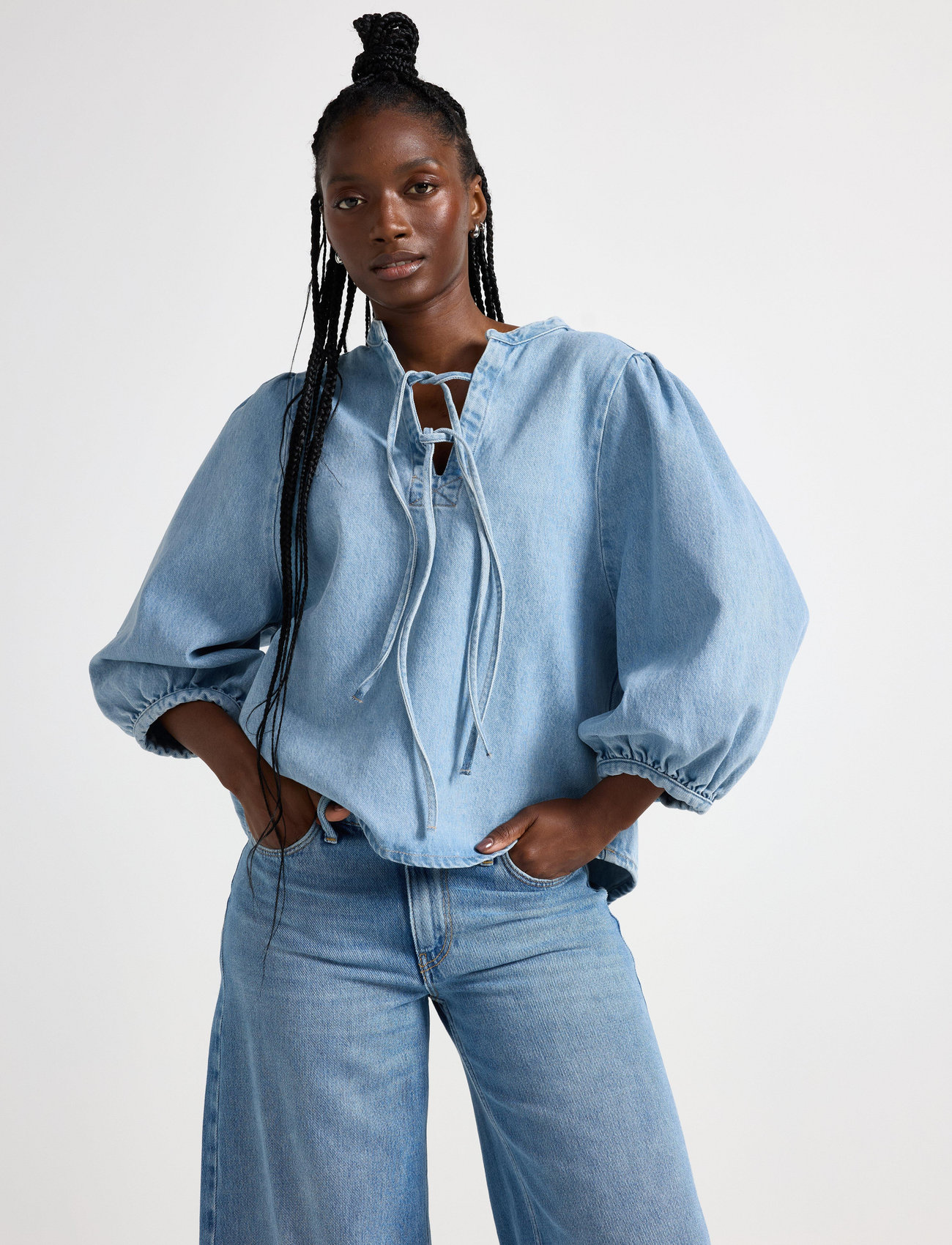 Lindex Blouse Jossan, S, Blue, Skjorter > Denim-Skjorter, Dame