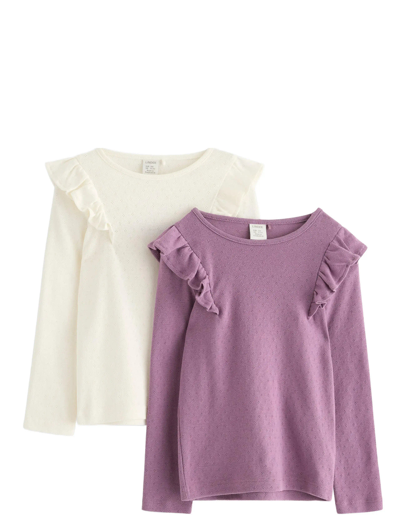 Lindex Top L S Frill Detail Pointelle, 104, Multi/patterned, T-Shirts > Langærmede T-shirts, Børn