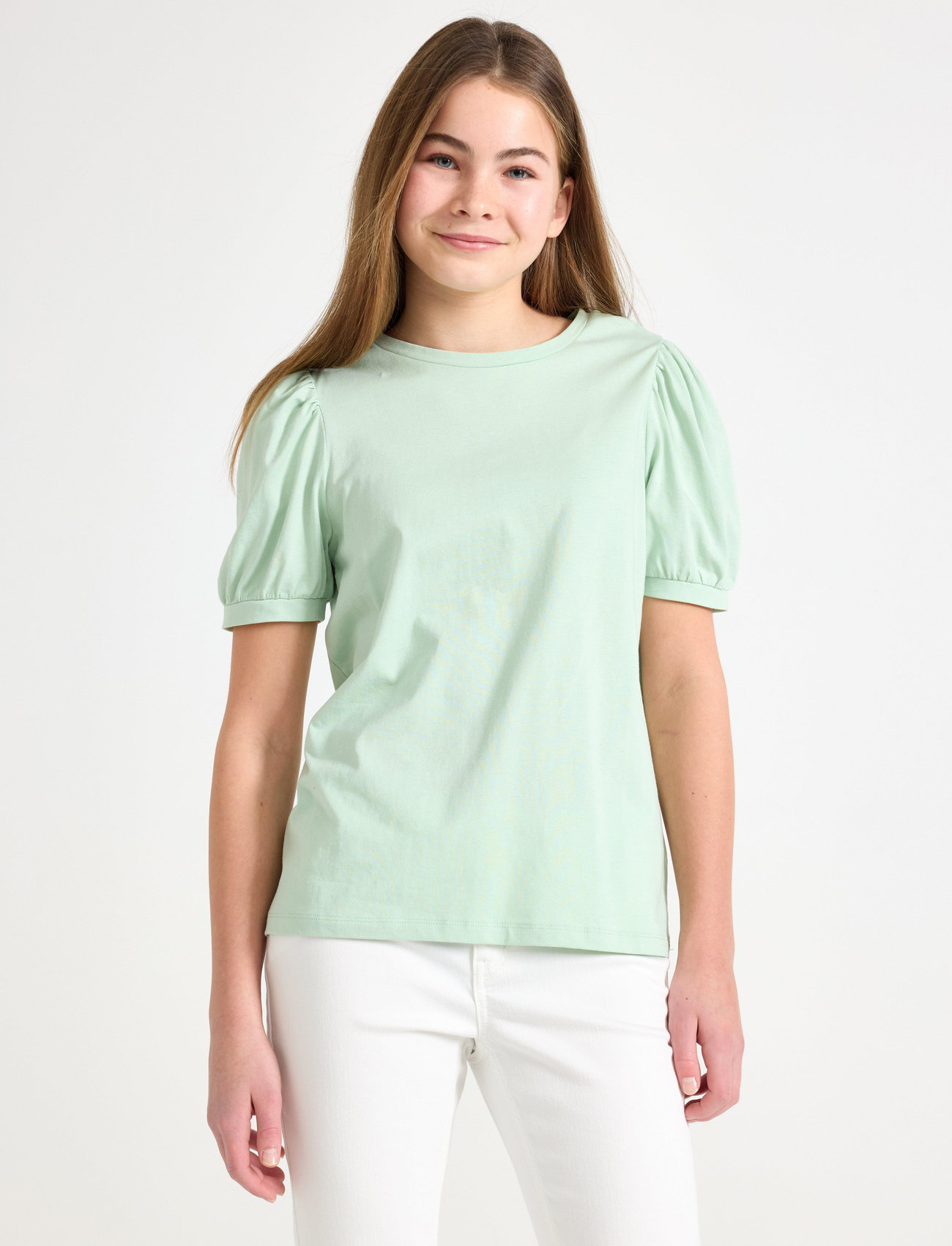 Lindex Top Basic Puff Sleeve, 128, Green, T-Shirts > Kortærmede, Børn