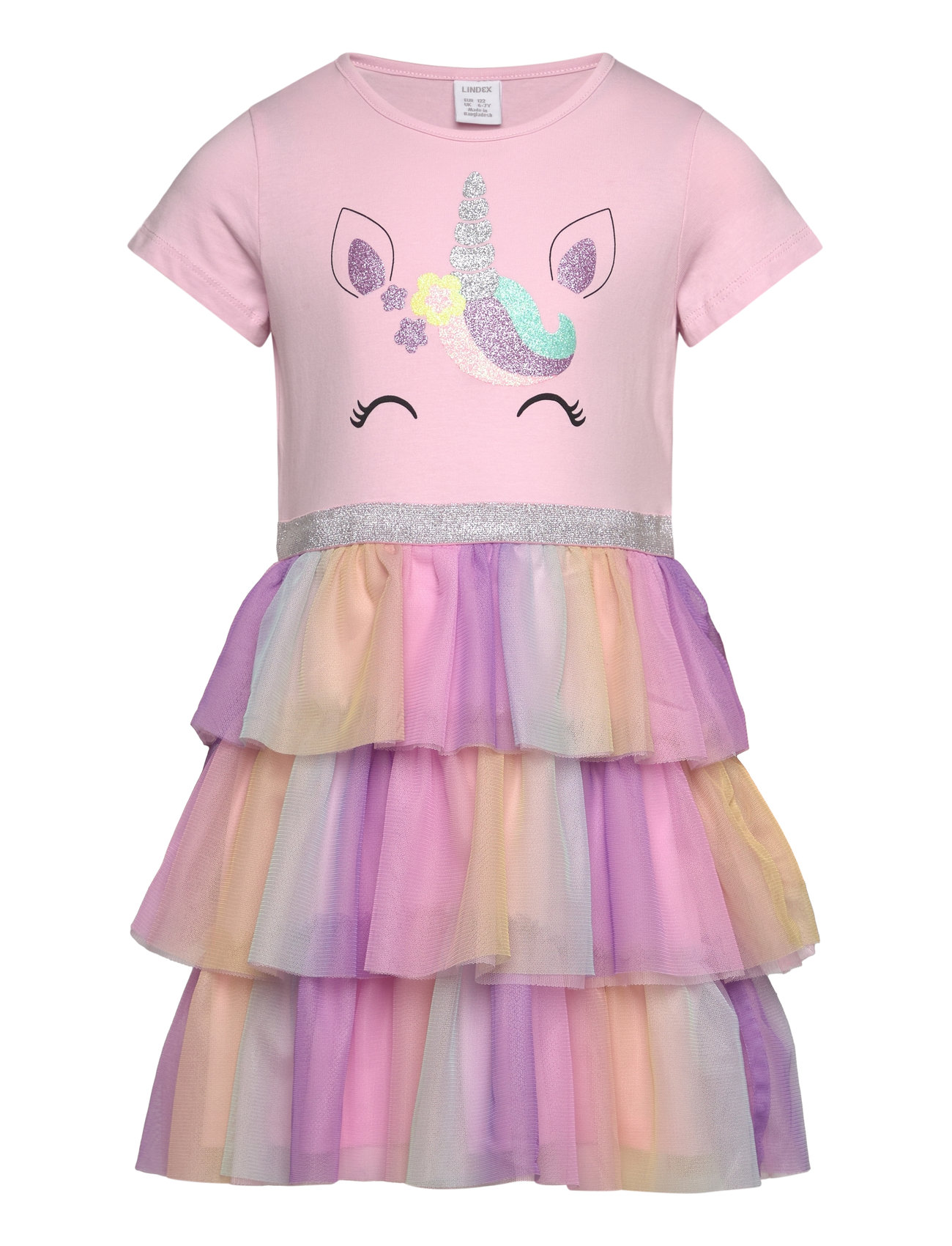 Lindex Dress Ss Unicorn Face Mesh Ski Rosa