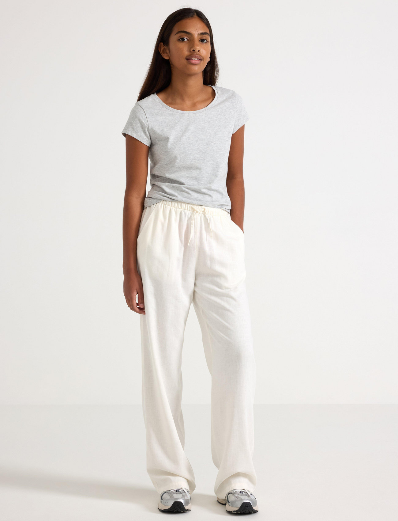 Lindex Trousers Linen Blend, 146, White, Underdele > Bukser, Børn