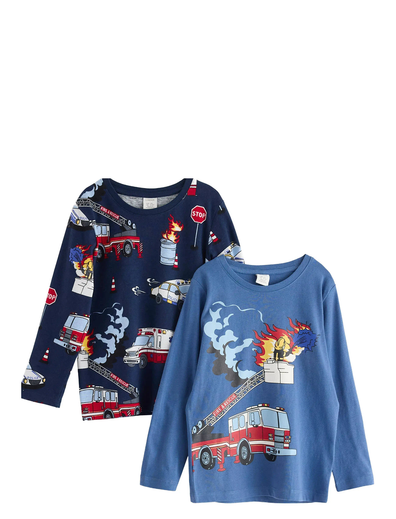 Lindex Top Ls Trucks 2 Pack, 116, Blue, T-Shirts > Langærmede T-shirts, Børn