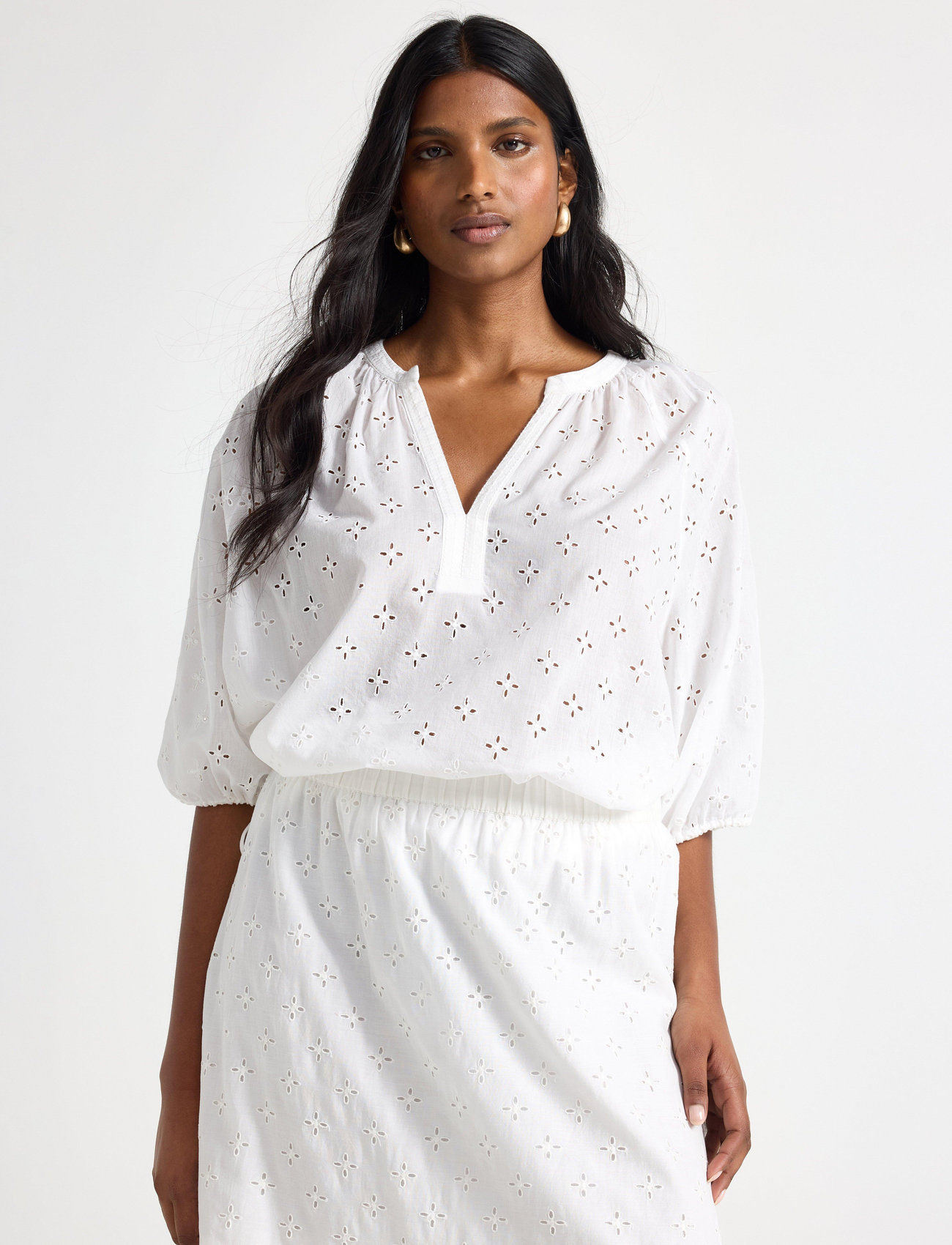 Lindex Blouse Regina, L, White, Bluser > Kortærmede, Dame