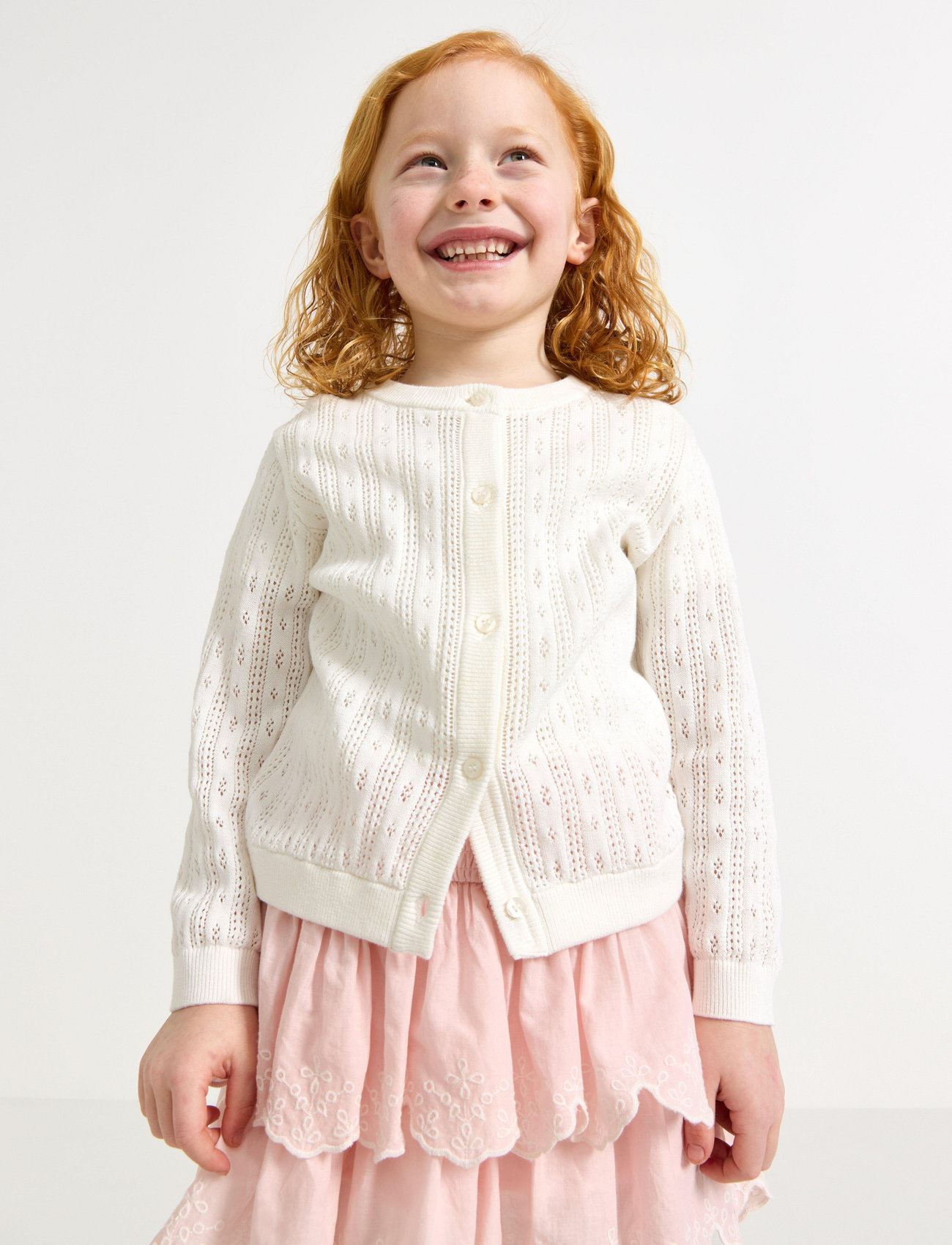 Lindex Cardigan Drop Needle Knit, 92, White, Strik > Cardigans, Børn