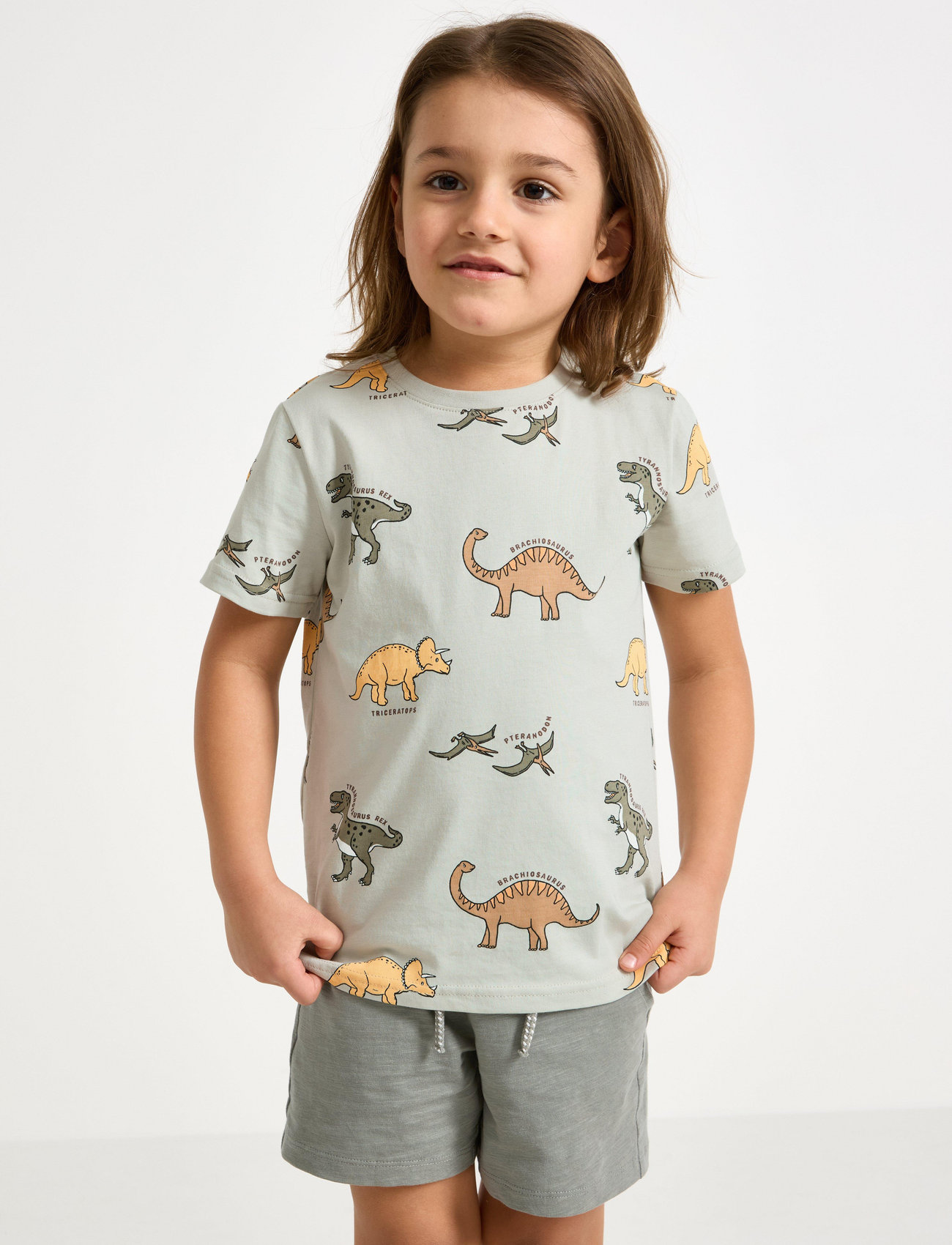 Lindex Top Ss Dinos Aop, 92, Green, T-Shirts > Kortærmede, Børn