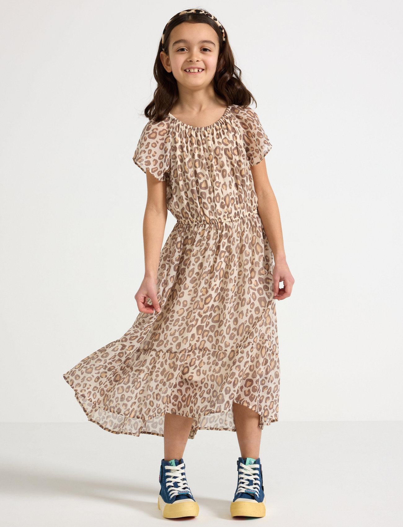 Lindex Dress Chiffon Hi Low Aop, 122, Beige, Kjoler > Festkjoler, Børn