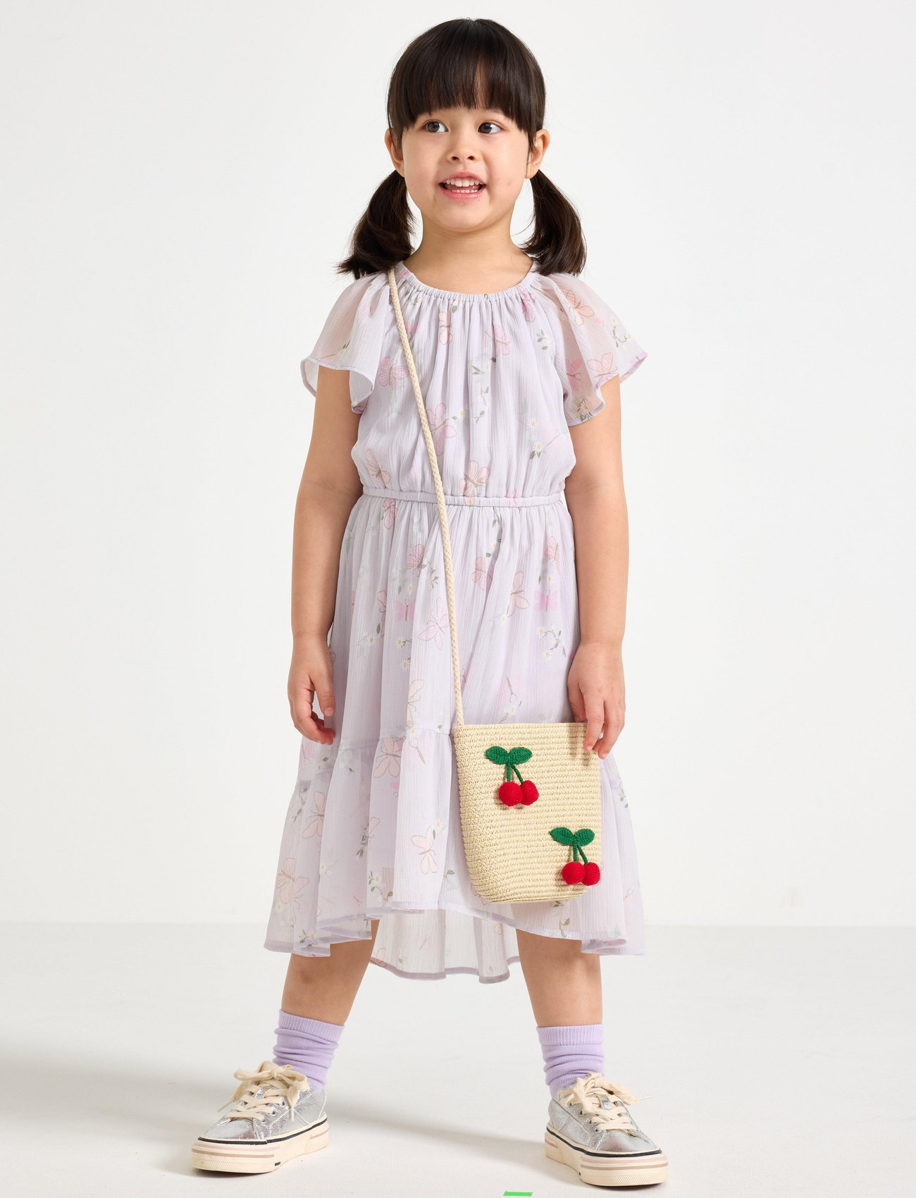 Lindex Dress Chiffon Hi Low Aop, 110, Purple, Kjoler > Festkjoler, Børn