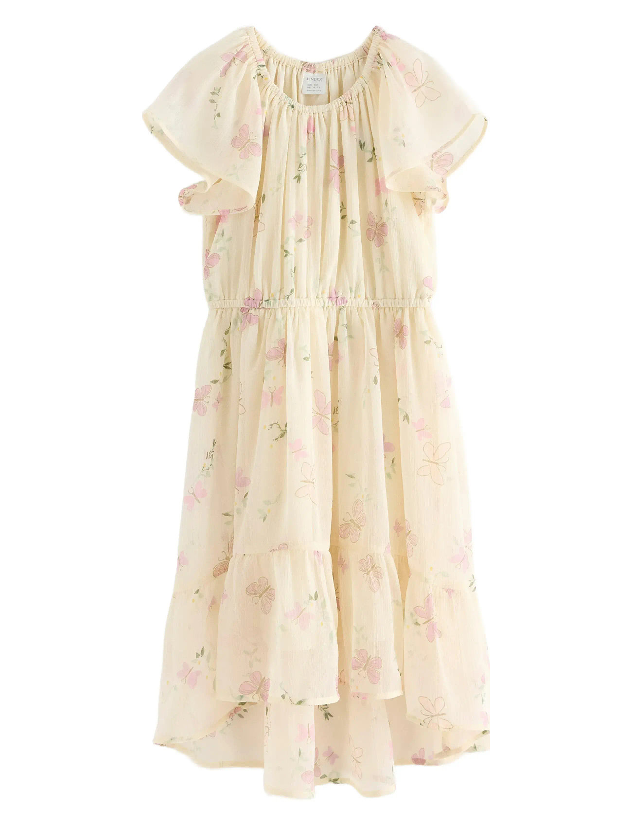 LINDEX Kleid Chiffon Hi Low Aop Cream - 98 - Kinder