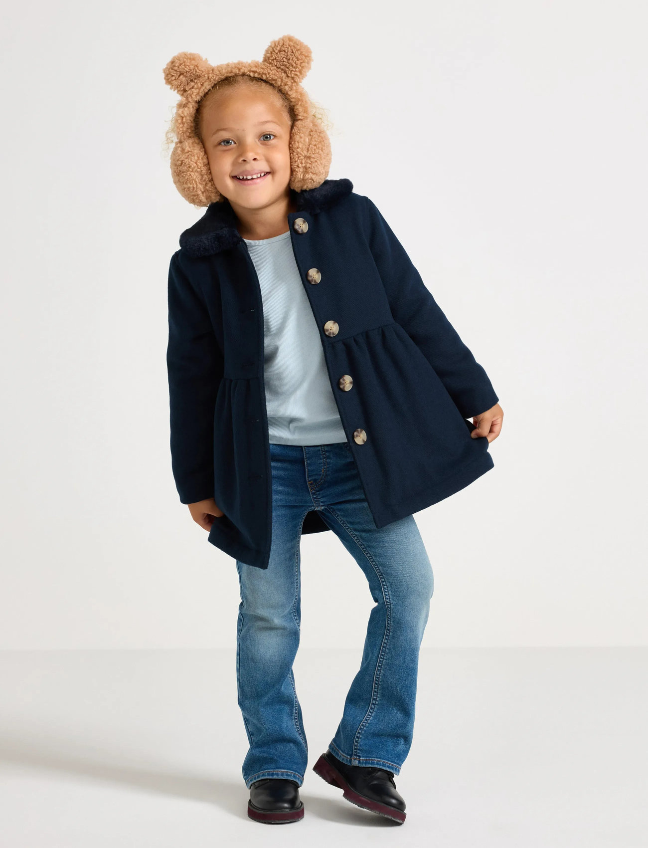 Lindex Coat W Fake Fur Collar, 92, Navy, Jakker Og Frakker > Frakker, Børn