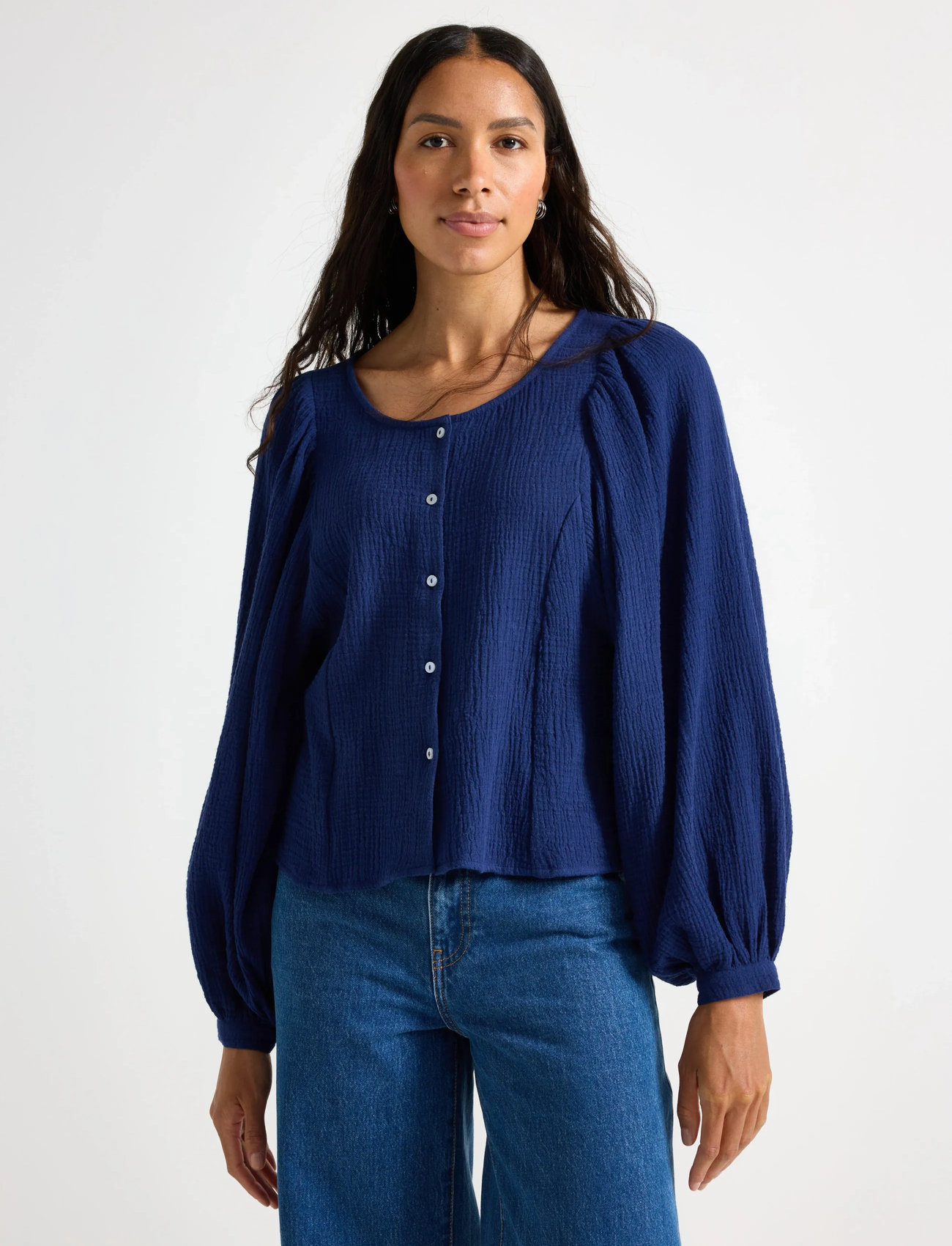 Lindex Blouse Yellena, S, Navy, Bluser > Langærmede, Dame