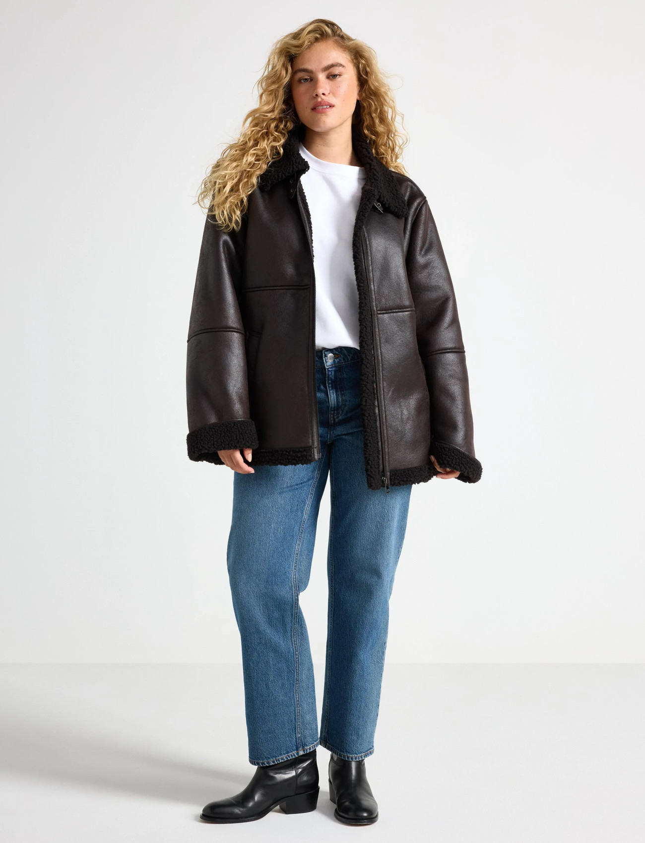 Lindex Jacket Sheerling Pu, XL, Brown, Frakker > Vinterfrakker, Dame
