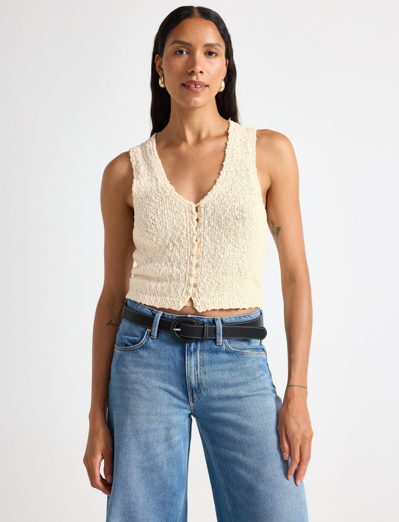 Lindex Vest Lillie Knitted, L, Cream, Veste > Strikkede Veste, Dame