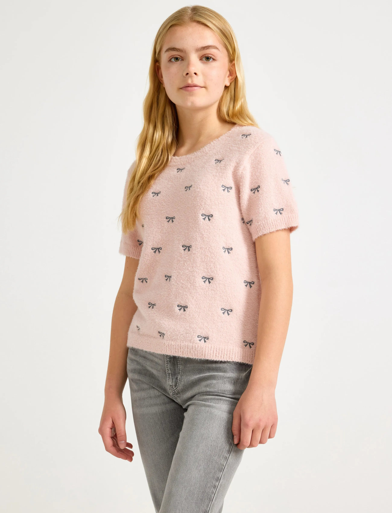 Lindex T Shirt Knitted Featheryarn, 170, Pink, T-Shirts > Kortærmede, Børn