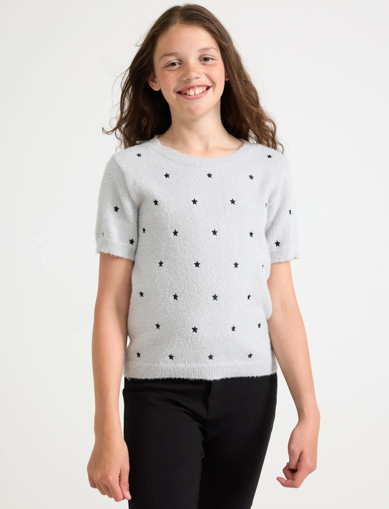Lindex T Shirt Knitted Featheryarn, 128, Grey, T-Shirts > Kortærmede, Børn