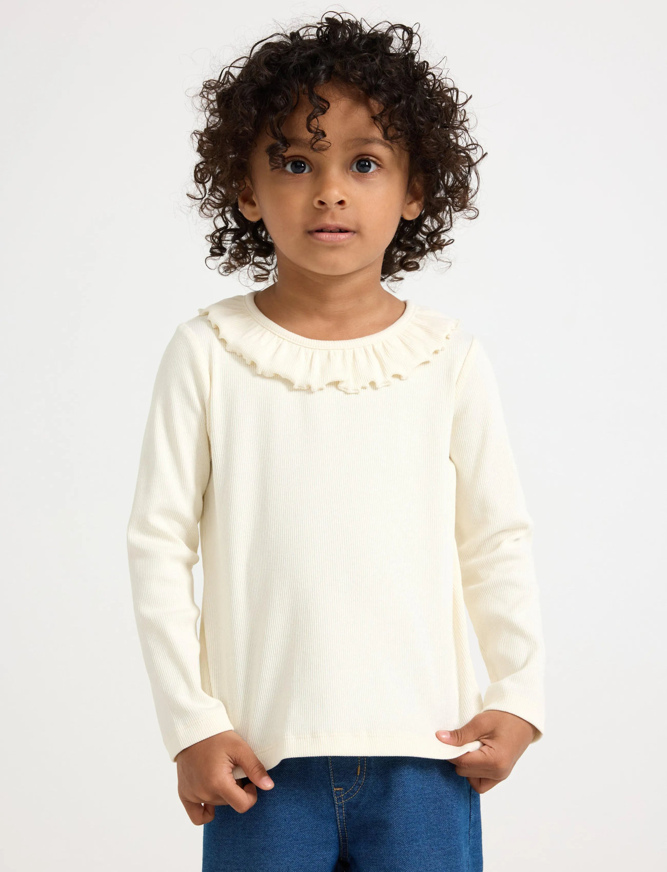 Lindex Ribbet Topp, 98, Cream, Overdele > Bluser & Tunikaer, Børn