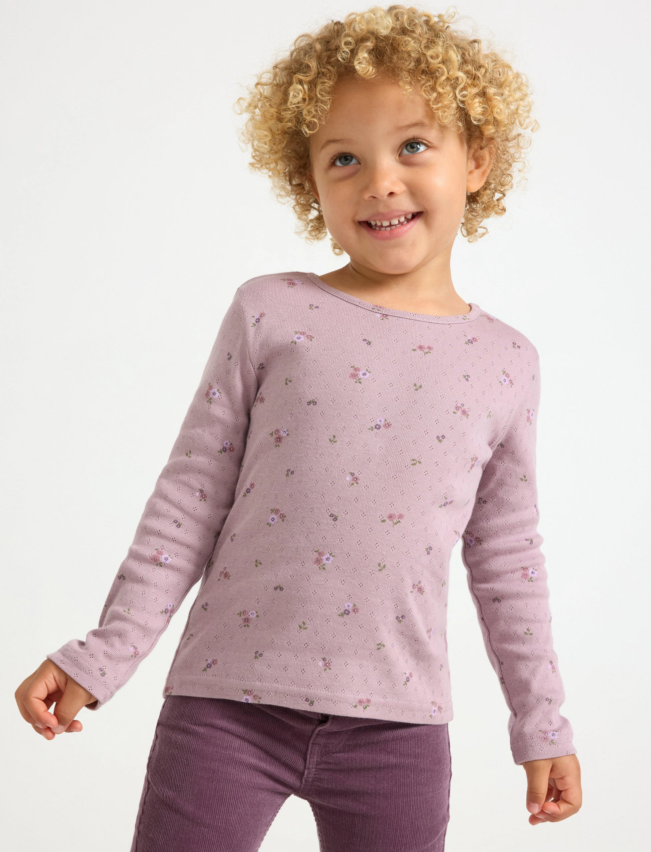 Lindex Topp I Pointelle, 98, Pink, T-Shirts > Langærmede T-shirts, Børn