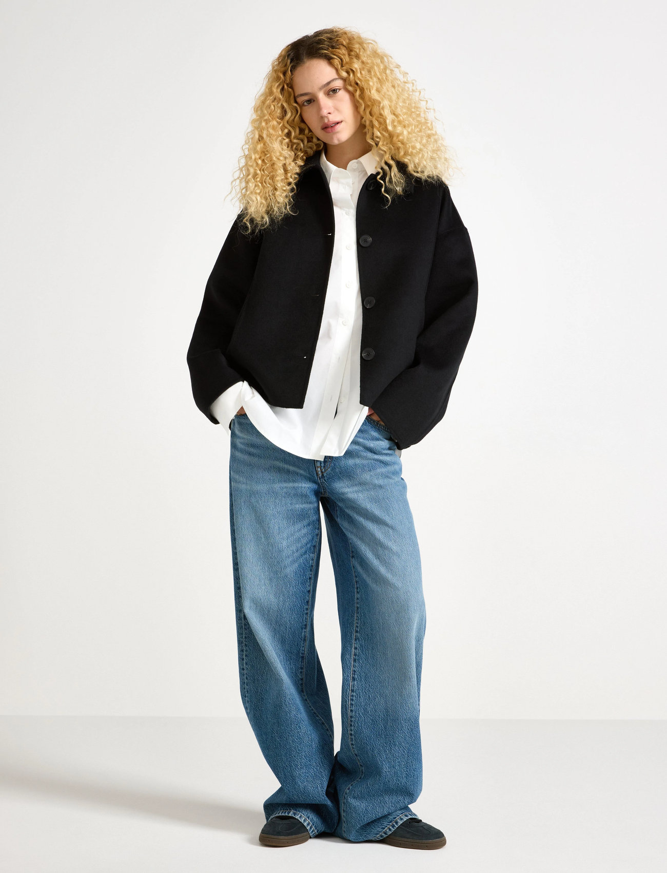 Lindex Jakke I Ullblanding, M, Black, Jakker > Uldjakker, Dame