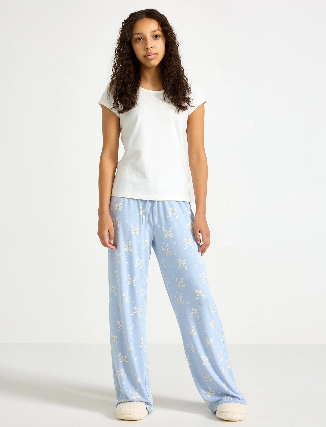 Lindex Trousers Pyjama Wide, 128, Blue, Pyjamas > Pyjamasbukser, Børn