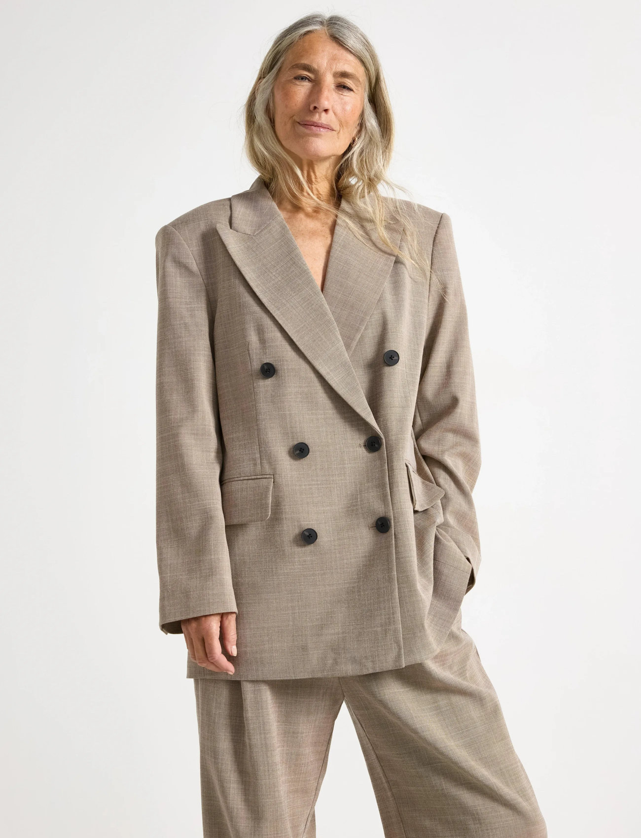 Lindex Kavaj Med Dubbelknã¤Ppning, XL, Beige, Blazere > Dobbeltradede Blazere, Dame