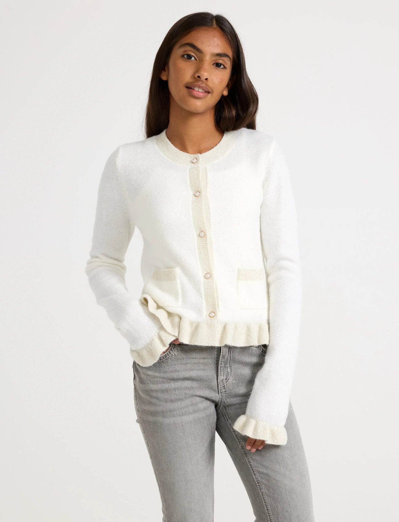 Lindex Cardigan, 170, Cream, Strik > Cardigans, Børn