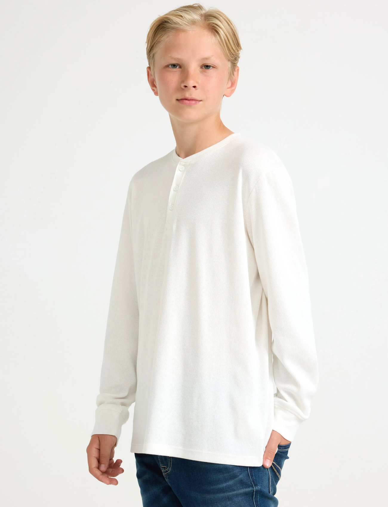 Lindex Top Ls Henley, 128, White, T-Shirts > Langærmede T-shirts, Børn