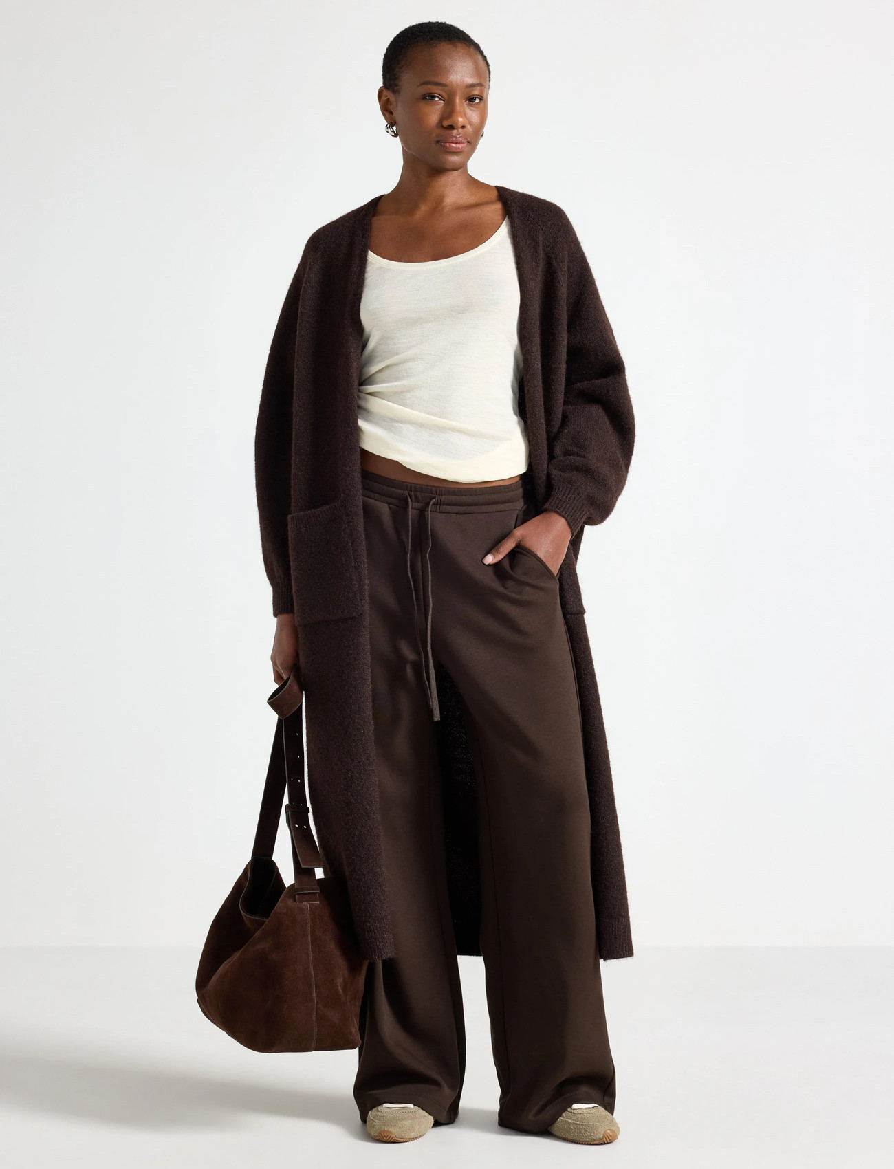 Lindex Knitted Long Cardigan, M/L, Brown, Strik > Cardigans, Dame
