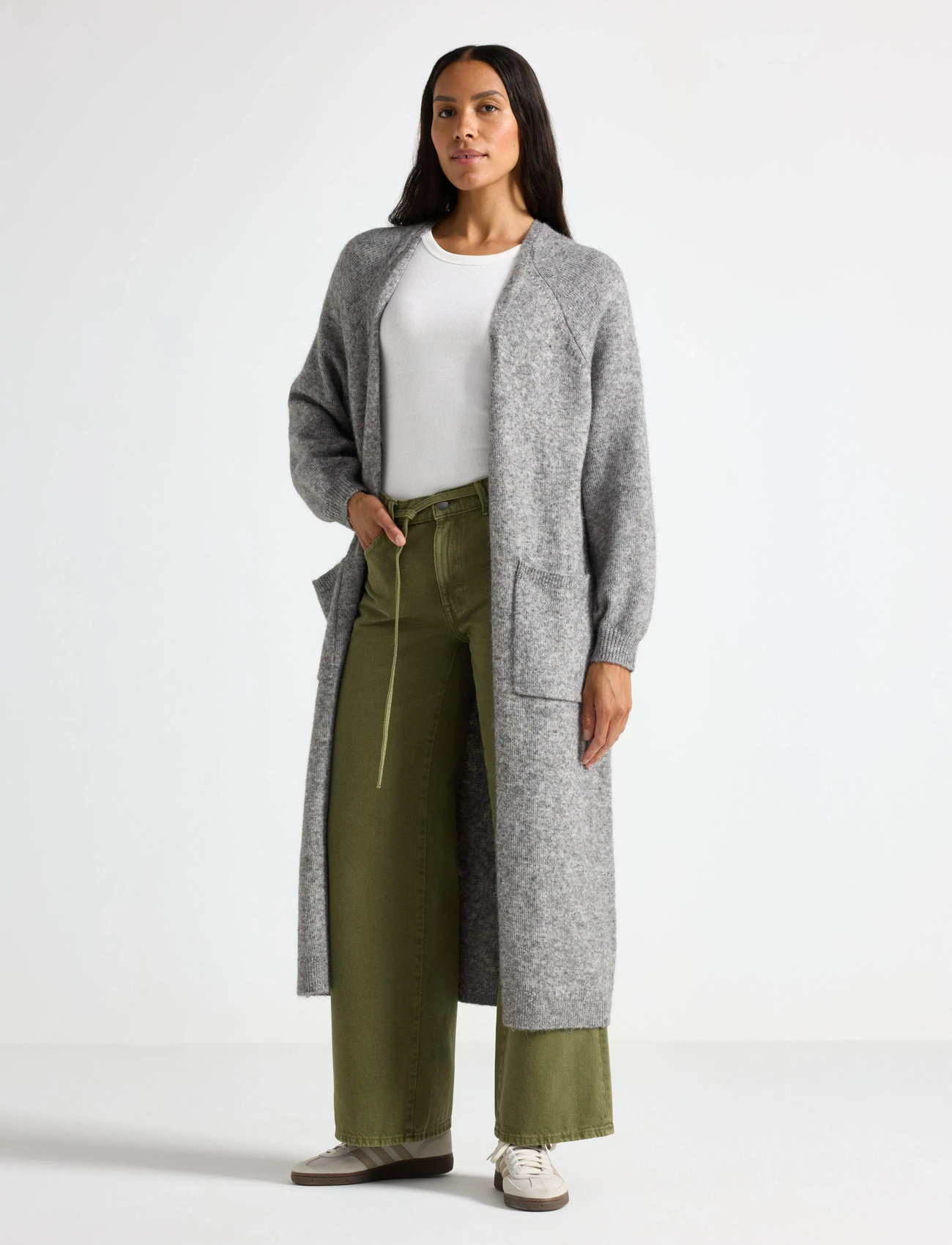 Lindex Knitted Long Cardigan, XS/S, Grey, Strik > Cardigans, Dame
