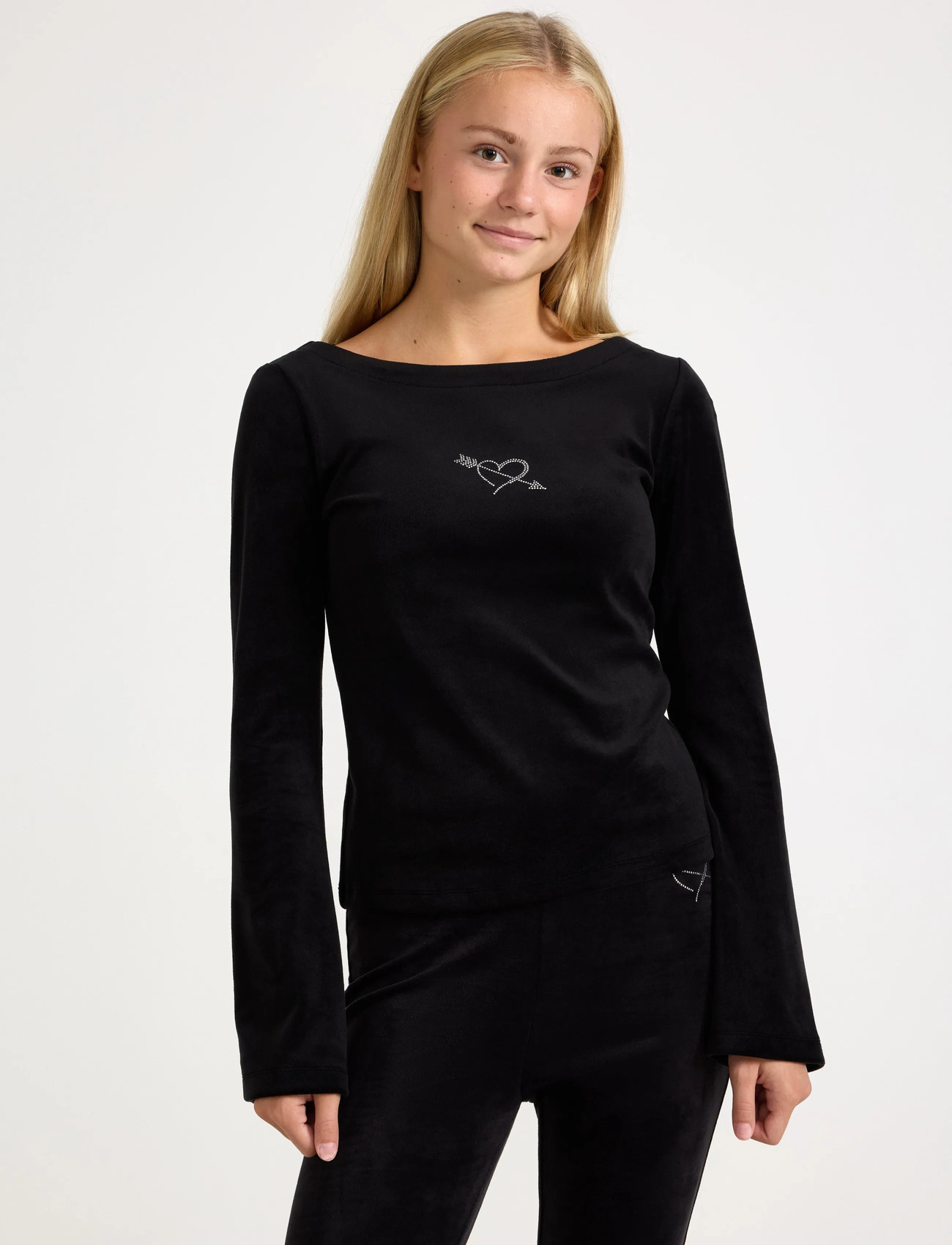 Lindex Langermet Topp I Velur, 170, Black, T-Shirts > Langærmede T-shirts, Børn