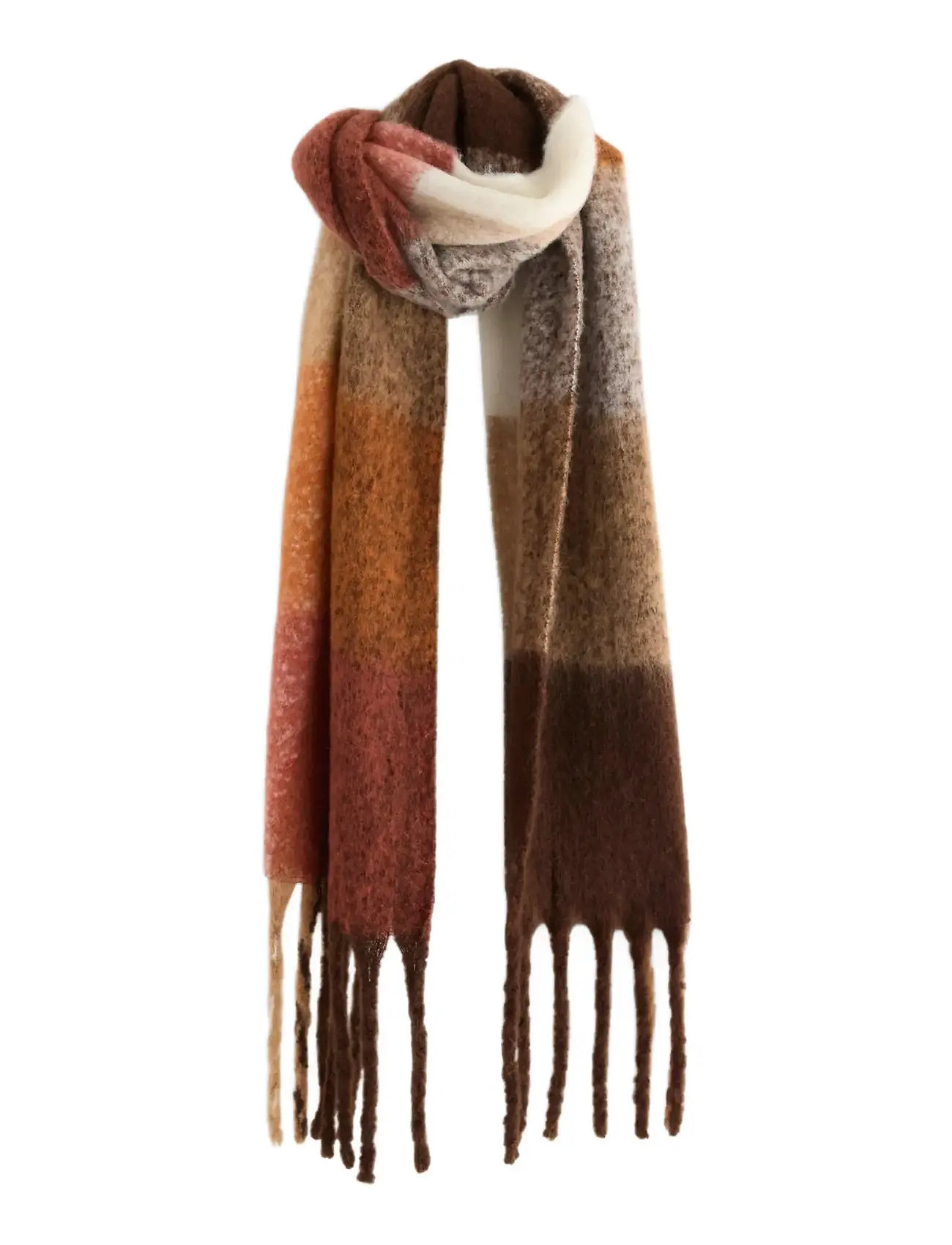 LINDEX Schal Big Fringe Check Wolle Braun - One Size - Damen