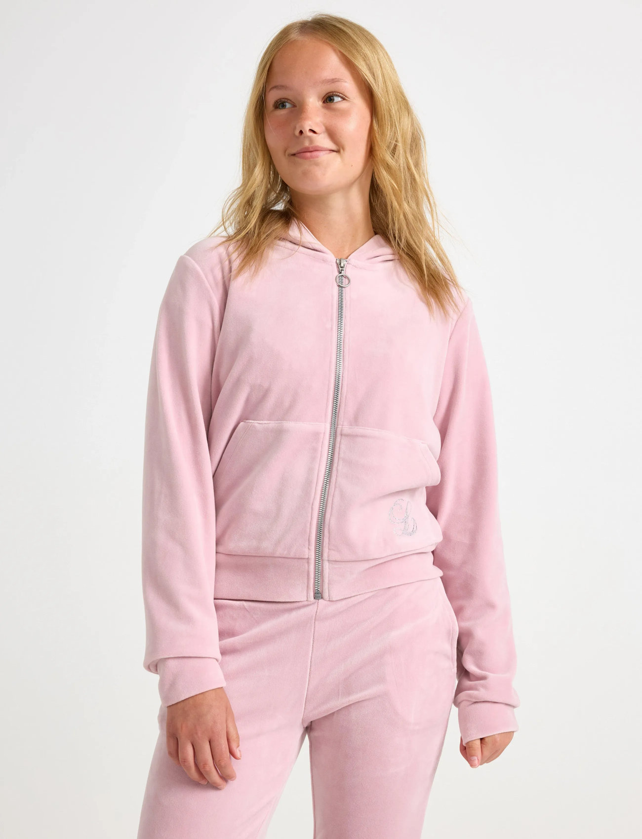 Lindex Hettegenser I Velur, 128, Pink, Sweatshirts & Hættetrøjer > Hættetrøjer, Børn