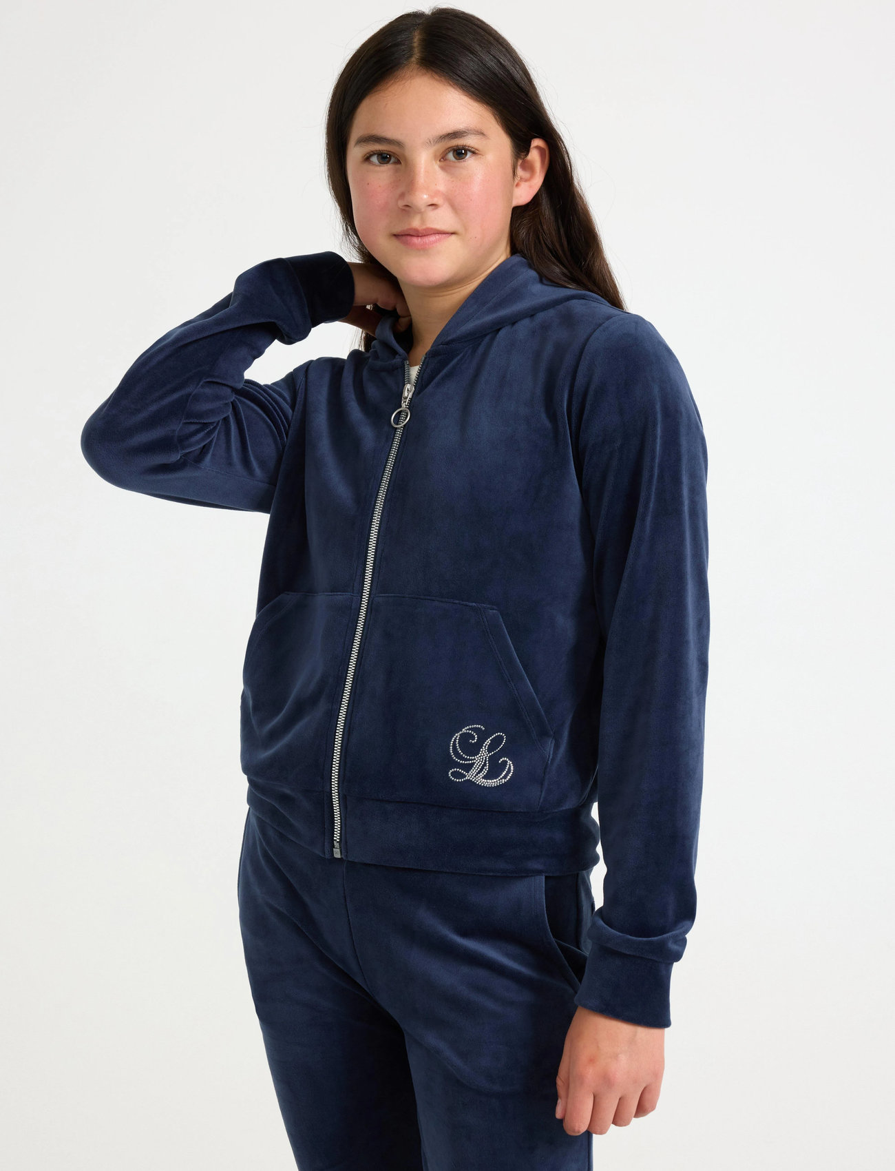 Lindex Hettegenser I Velur, 170, Navy, Sweatshirts & Hættetrøjer > Hættetrøjer, Børn