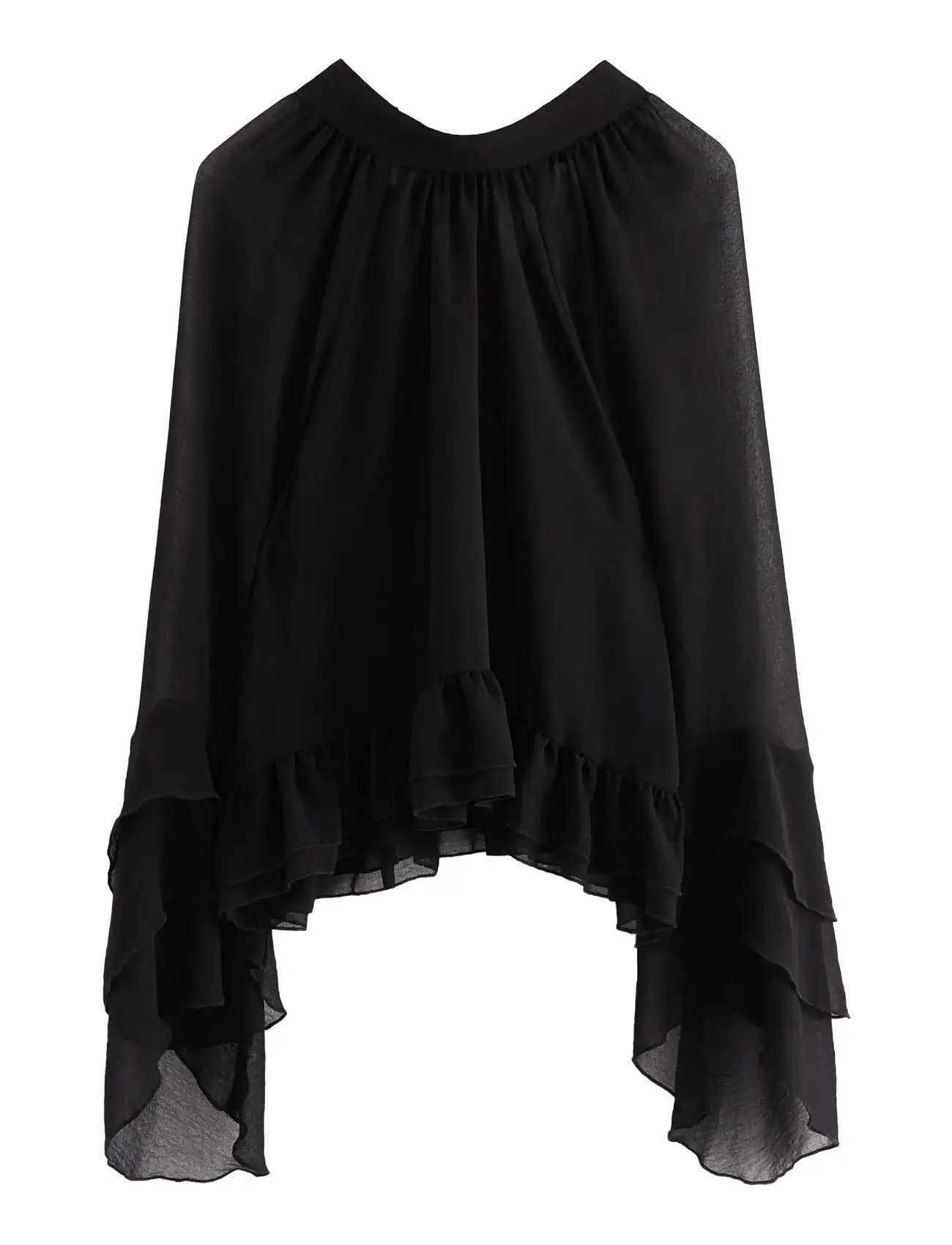 LINDEX Rent Bluse Med Volanger Schwarz - S - Damen