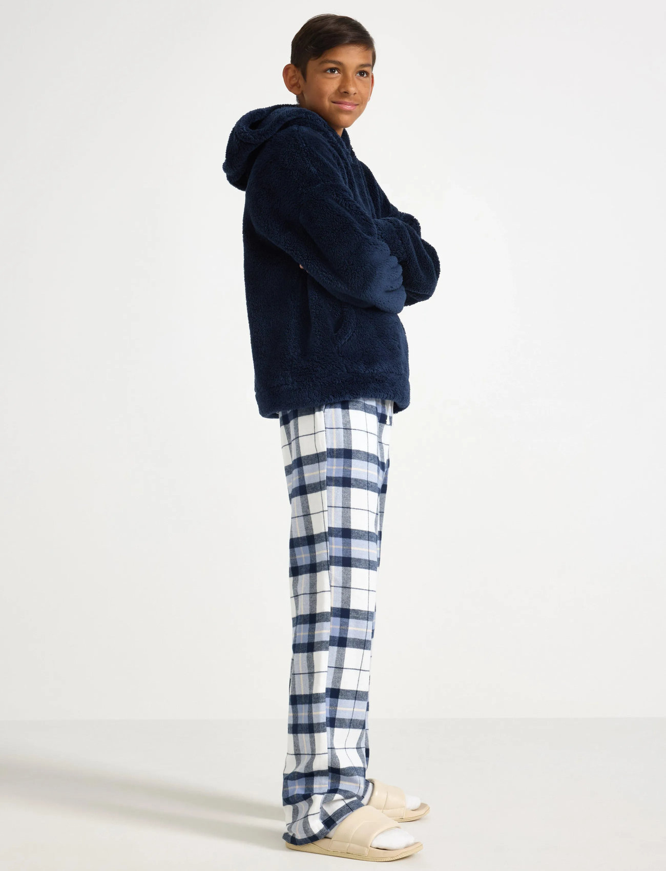 Lindex Trousers Pyjama Flannel, 128, Blue, Pyjamas > Pyjamasbukser, Børn