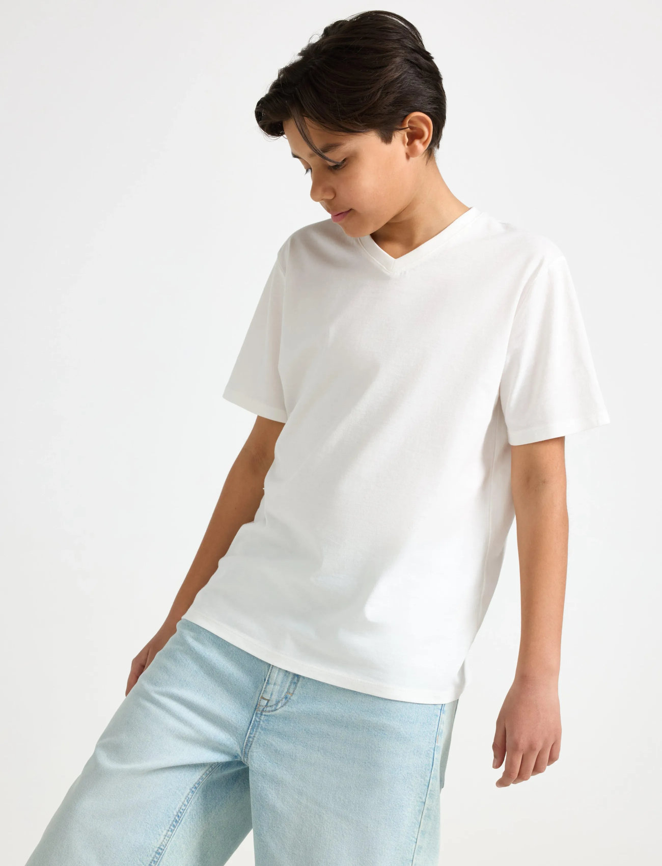 Lindex T Shirt V Neck, 170, White, T-Shirts > Kortærmede, Børn