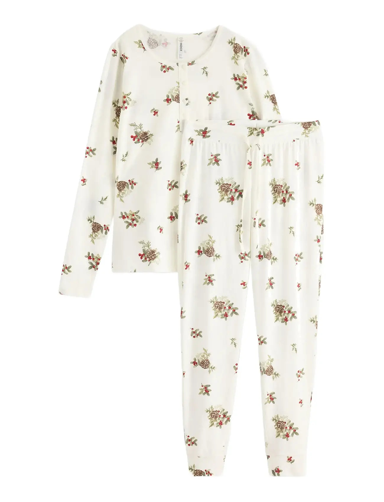 LINDEX Henley Pyjama Aop Cream - M - Damen