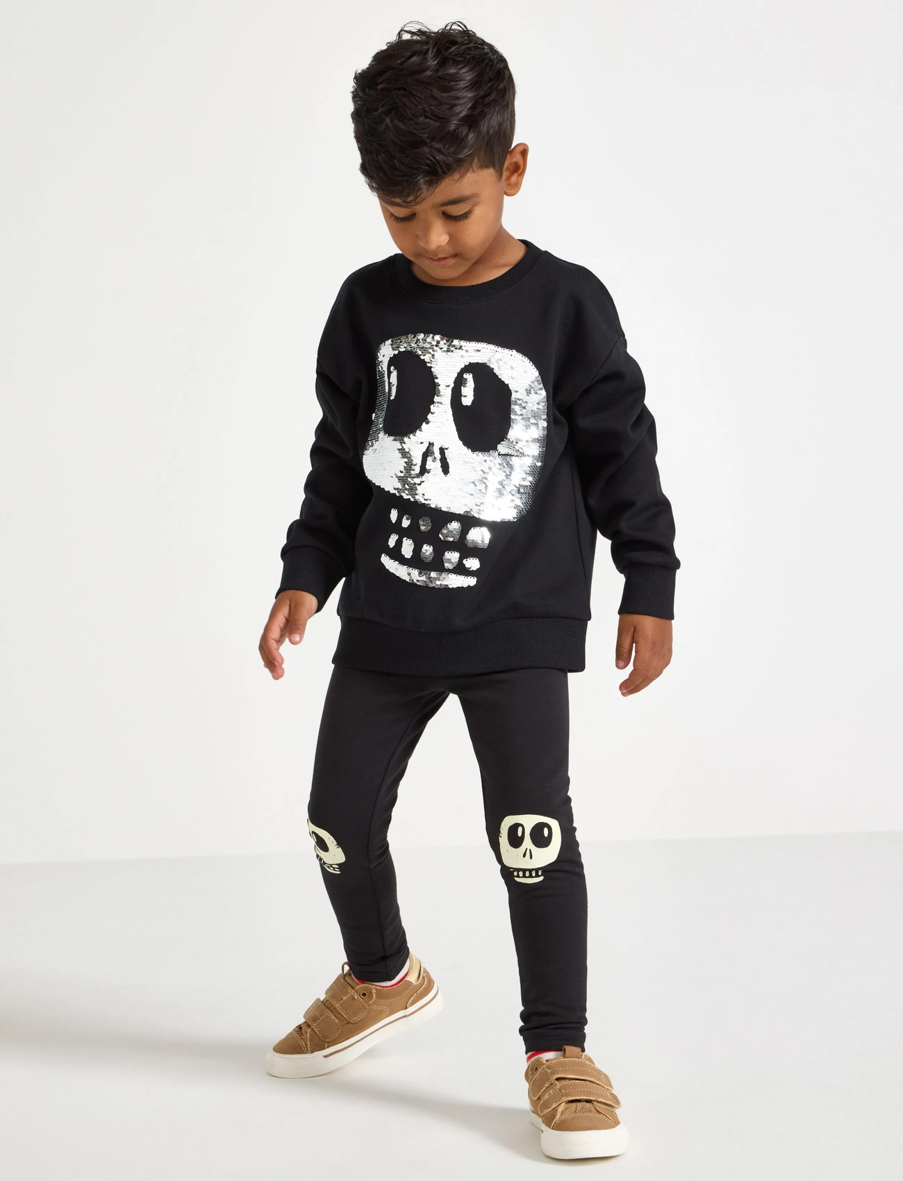 Lindex Leggings Skull Knee Patch Glow, 92, Black, Underdele > Leggings, Børn