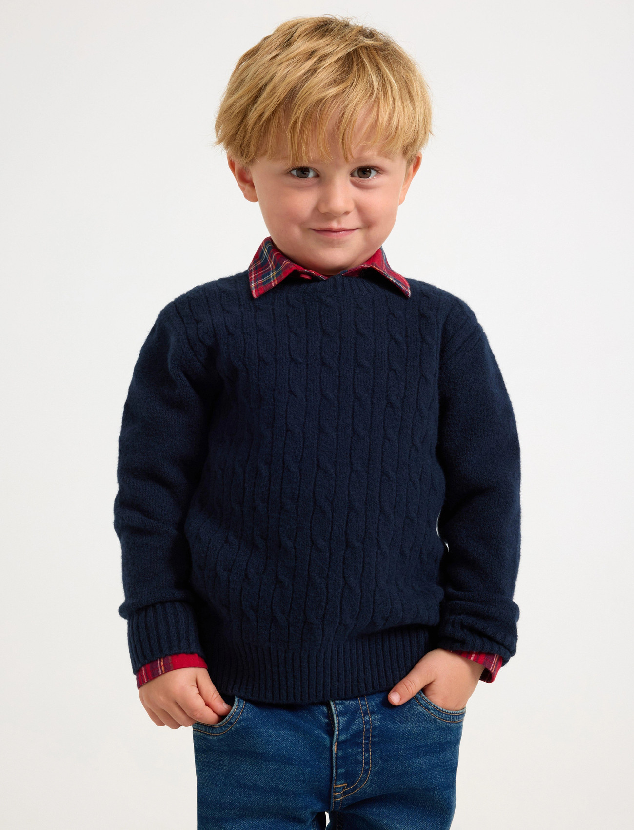 Lindex Sweater Knitted Cable, 104, Navy, Strik > Pullovere, Børn